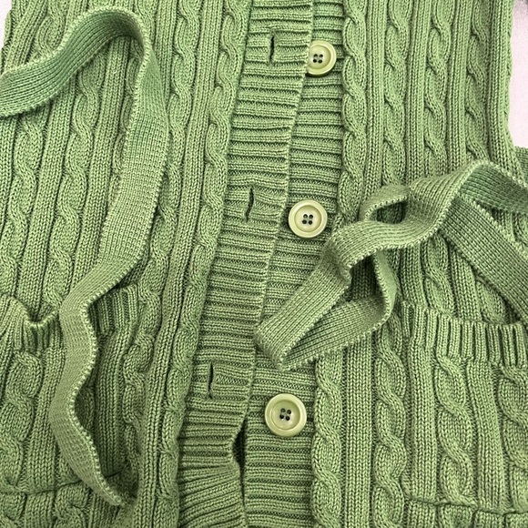 [S]L.L. Bean Forest Green Cable Knit Cotton Belted Long Button Cardigan RARE - Picture 2 of 7